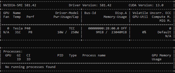 Версия драйверов и CUDA на которых тестировалась Tesla P40