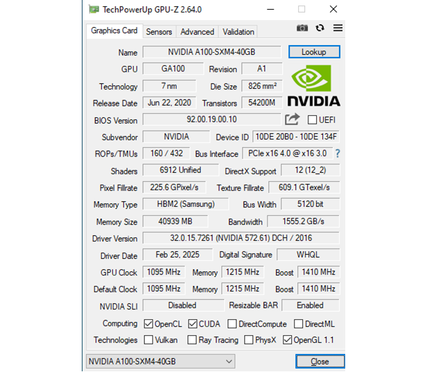 Характеристики ускорителя Nvidia A100