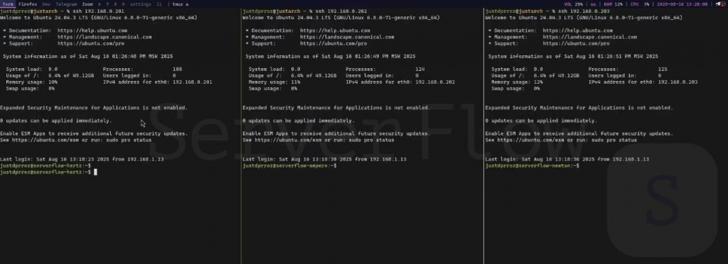 Три рабочие ноды кластера Kubernetes