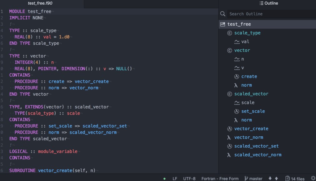 Модуль Fortran test_free.f90