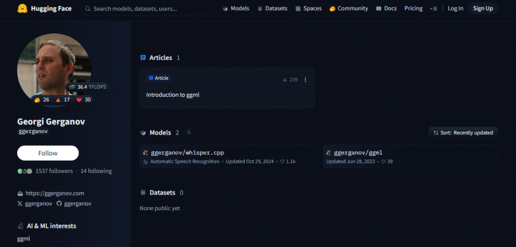 Страница Георгия Герганова на Hugging Face