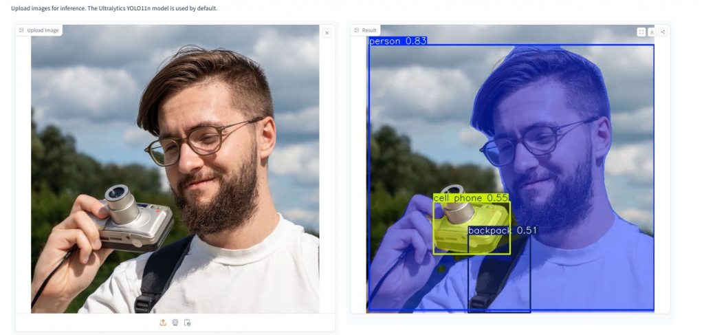 Пример распознавания объектов моделью YOLO11n-seg