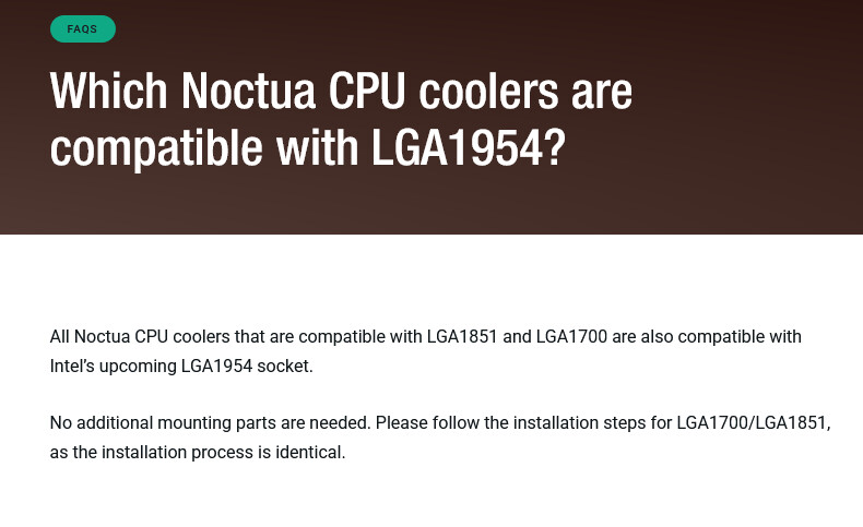Noctua подтверждает совместимость кулеров с LGA1954