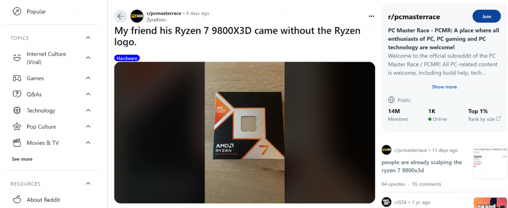 Пользователь Reddit сообщает о покупке поддельного AMD Ryzen 7 9800X3D