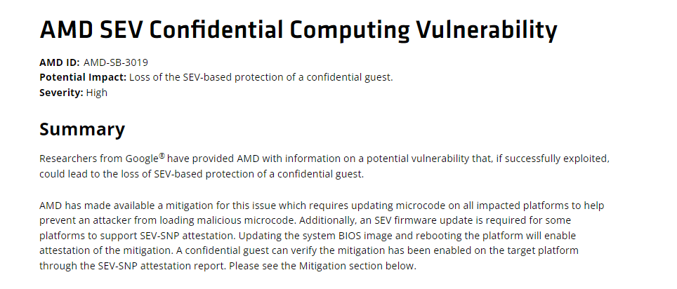 AMD информирует об уязвимости технологии SEV