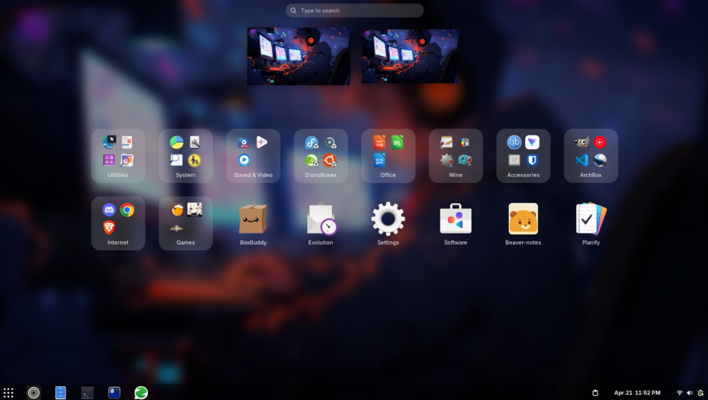 Рабочий стол Fedora Linux с интерфейсом GNOME