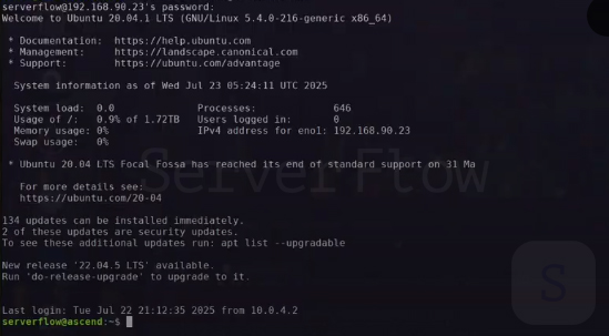 Интерфейс Ubuntu 20.04 Server