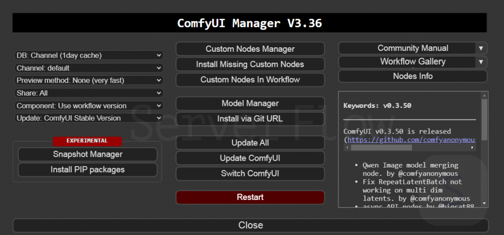 Интерфейс ComfyUI Manager