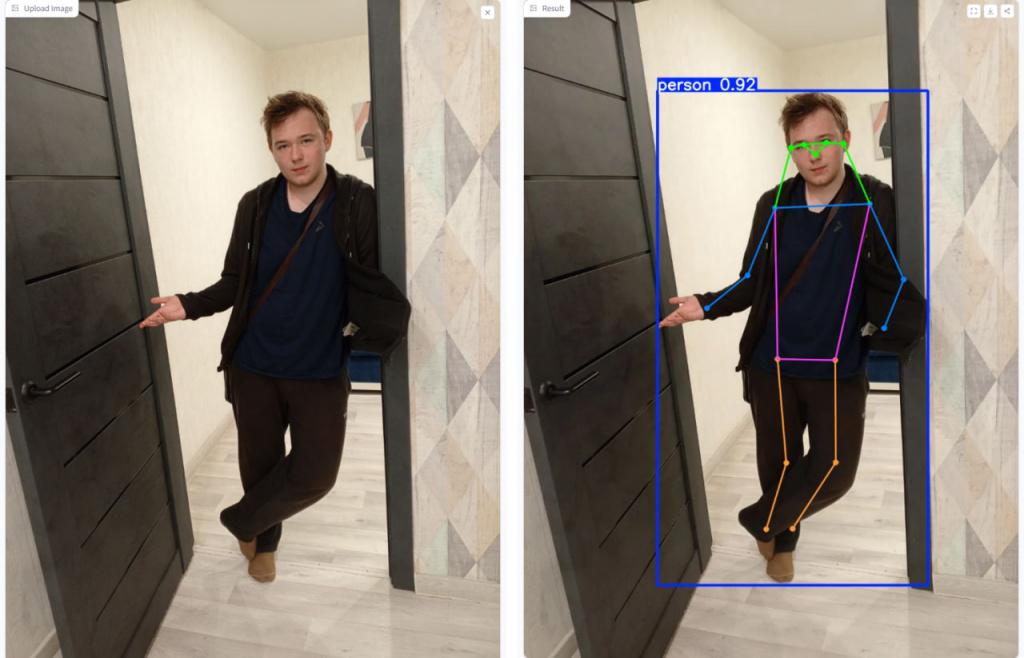 Распознавание человека и построение позы на изображении моделью yolo11n-pose