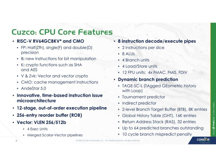 Характеристики ядер Cuzco RISC-V