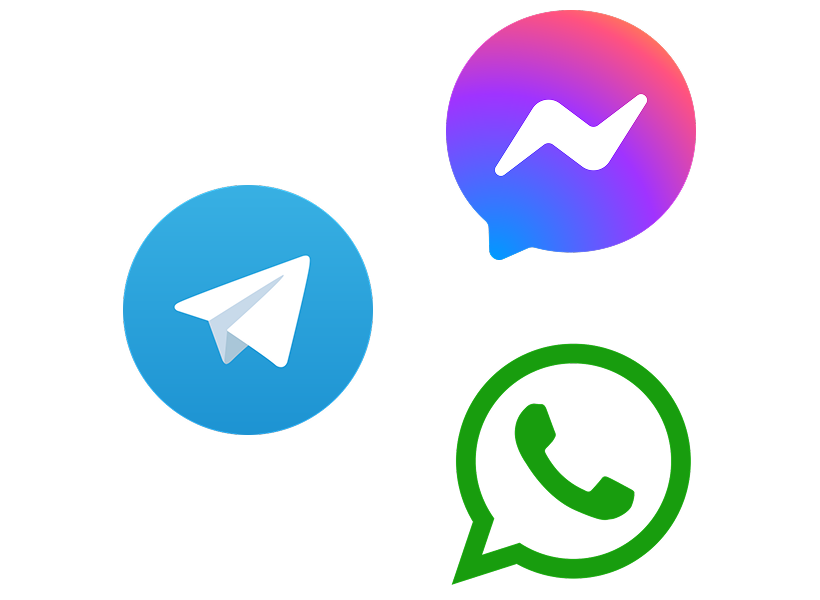 Telegramm, Facebook Messenger*, WhatsApp* Telegramm, Facebook Messenger*, WhatsApp*