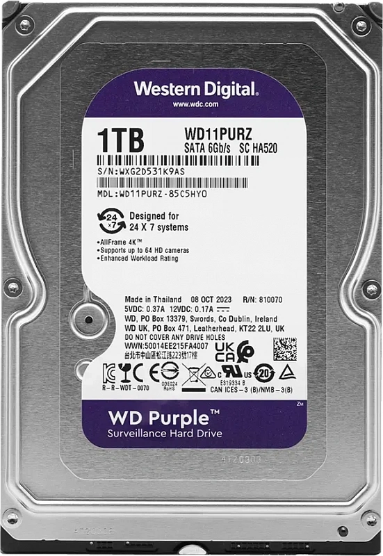 Жесткий диск WD Purple 1TB 3.5" SATA 6GB/s [WD11PURZ]