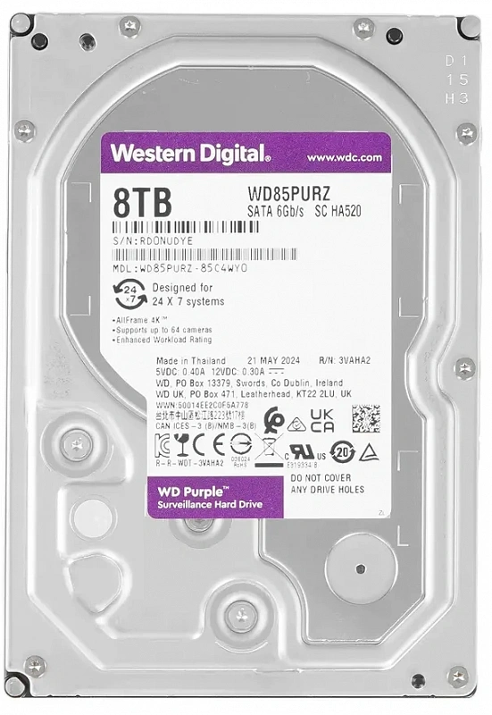 Жесткий диск WD Purple 8TB 3.5" SATA 6GB/s [WD85PURZ]