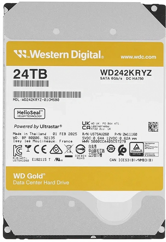 Жесткий диск WD Gold Enterprise 24TB 3.5" SATA 6GB/s [WD242KRYZ]