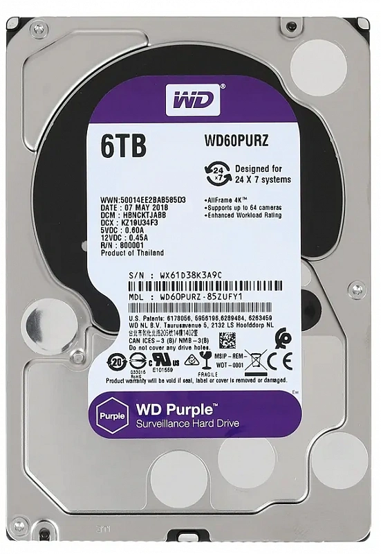 Жесткий диск WD Purple 6TB 3.5" SATA 6GB/s [WD60PURZ]