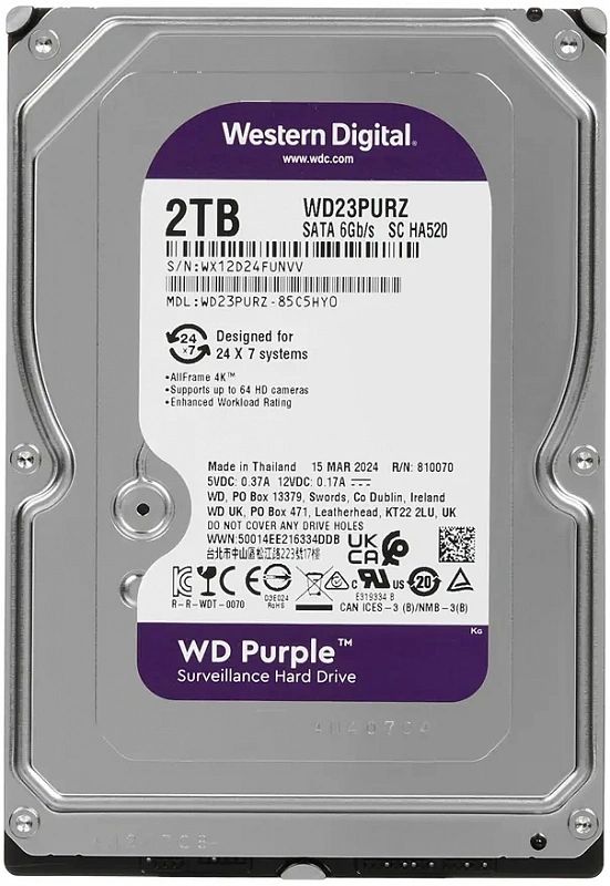 Жесткий диск WD Purple 2TB 3.5" SATA 6GB/s [WD23PURZ]