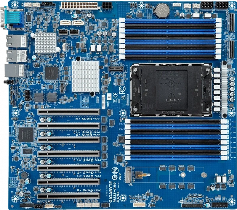 Материнская плата Gigabyte MS33-AR0 Rev 1.x/3.x (E-ATX, LGA4677, 16 DIMM)