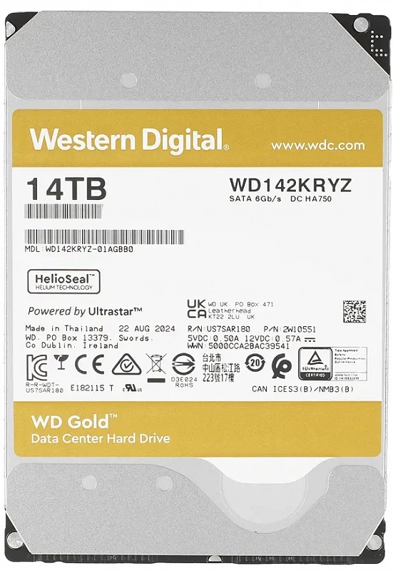 Жесткий диск WD Gold Enterprise 14TB 3.5" SATA 6GB/s [WD142KRYZ]
