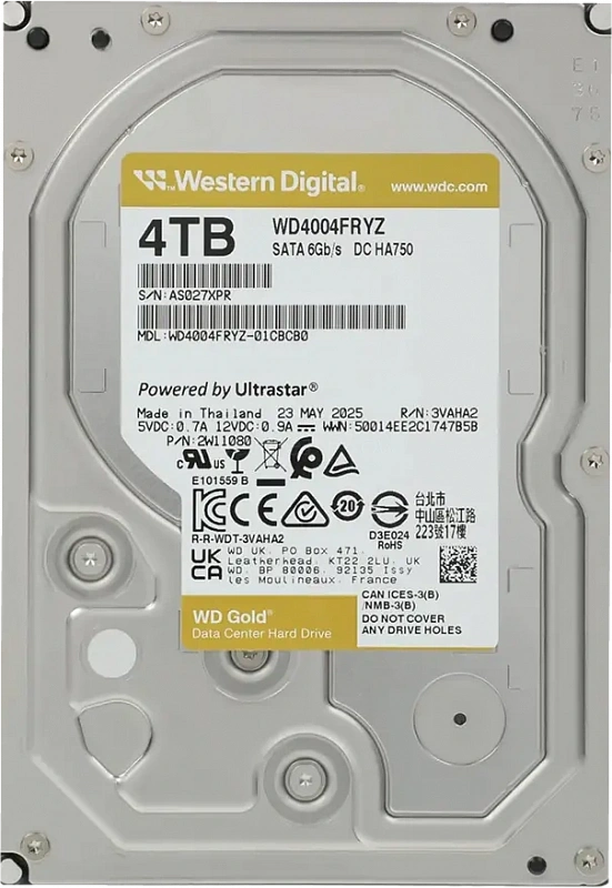Жесткий диск WD Gold Enterprise 4TB 3.5" SATA 6GB/s [WD4004FRYZ]