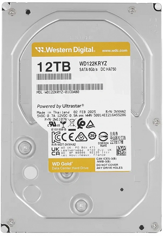 Жесткий диск WD Gold Enterprise 12TB 3.5" SATA 6GB/s [WD122KRYZ]