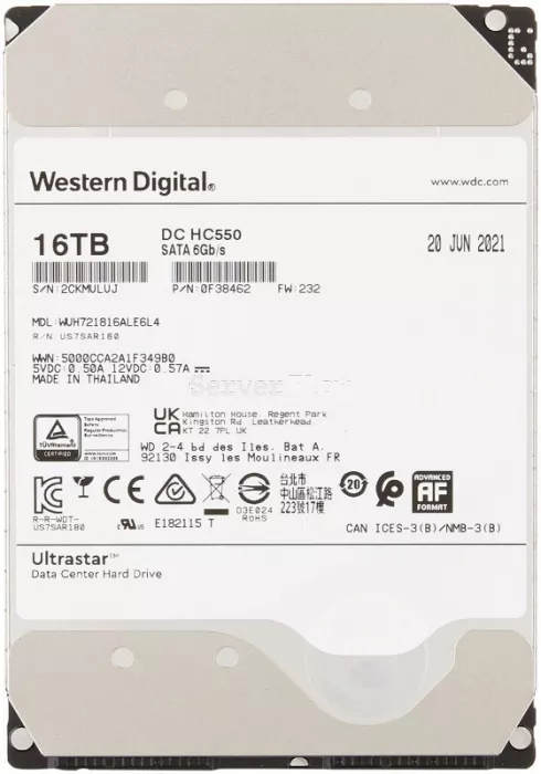 Жесткий диск 16TB HDD бу 3.5" SATA 6GB/s WD DC HC550 (WUH721816ALE6L4)