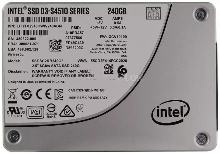 SSD Intel S4510 240GB 2.5" 6GB/s 3 DWPD