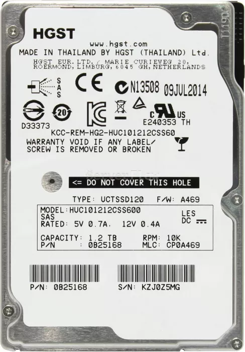 Жесткий диск 1.2TB HDD 2.5" бу SAS 6GB/s HGST (IBM) 10K Rpm (HUC101212CSS600)