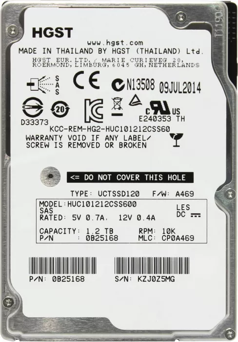 Жесткий диск 1.2TB HDD 2.5" SAS 6GB/s HGST (IBM) 10K Rpm (HUC101212CSS600)